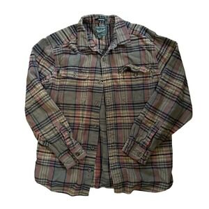 Woolrich Oxbow Bend Mens Large Plaid Flannel Shirt Olive Red Button Down L/G